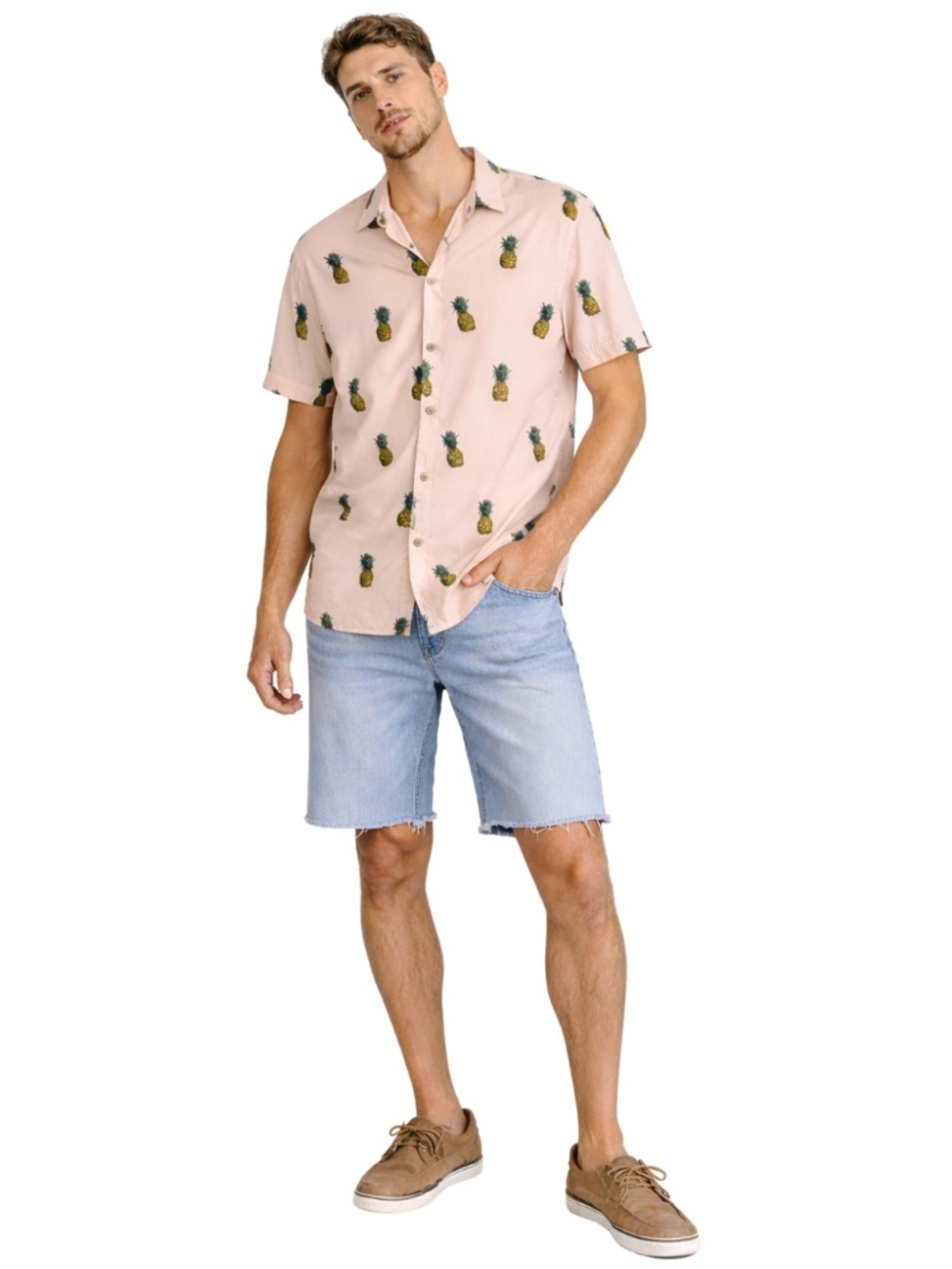 4/$20➡️ Bluenotes Pink Pineapple Print Button Up Short Sleeve Shirt – Small GUC